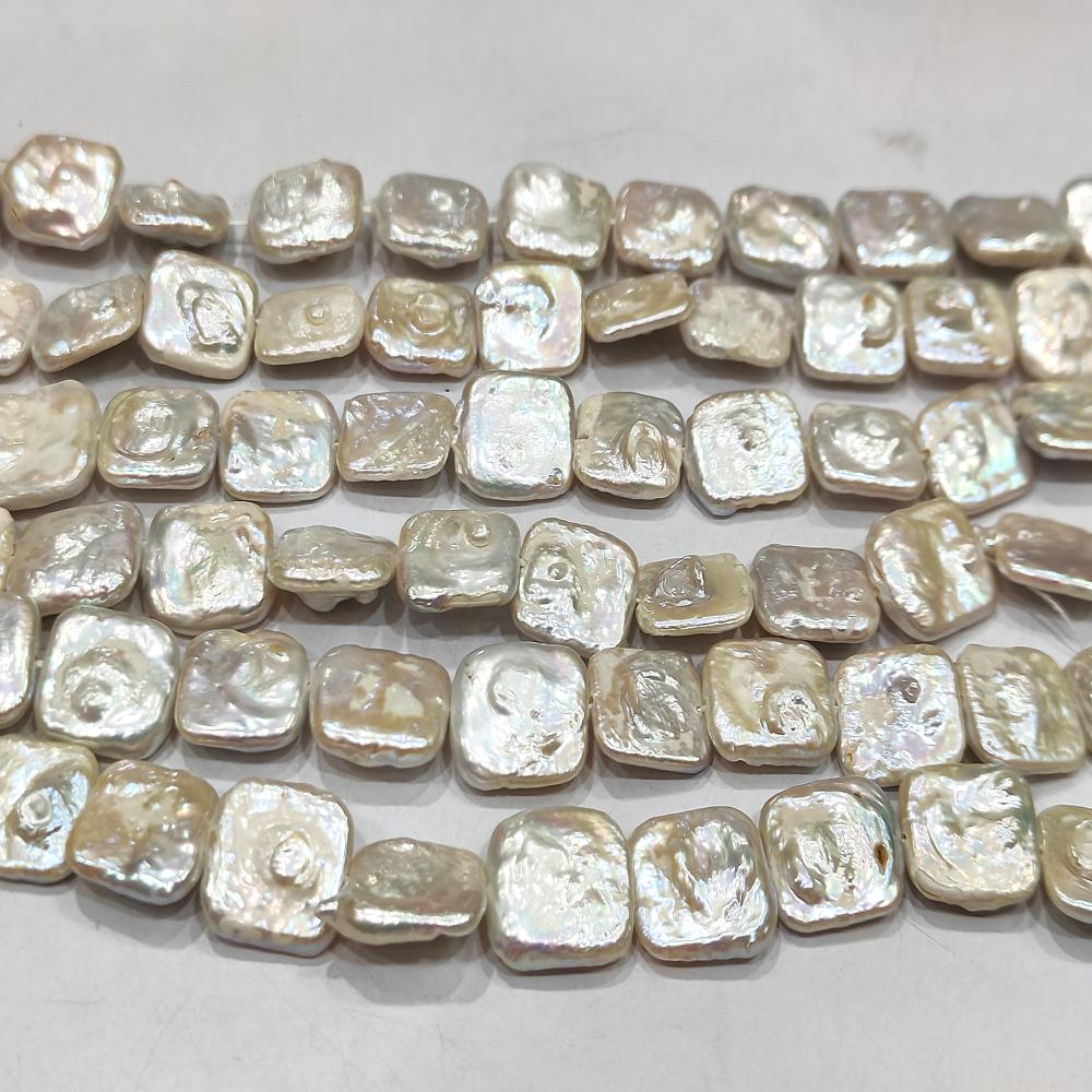 Natural Pearl Cushion Square Shape 15-16mm Beads Sold Per Strand 15 Inches - Beads Colour: White