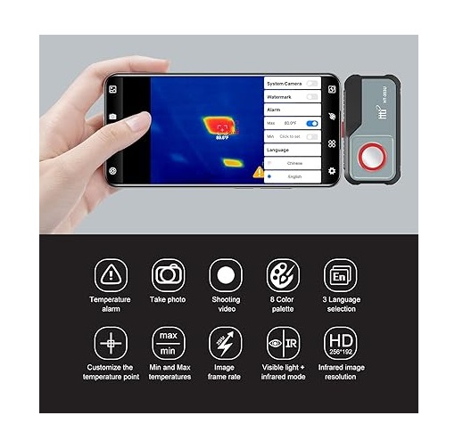 True Sense 256X192 IR Resolution Hti HT-203U Thermal Camera for Android Phone Fully Adjustable, HT-203U
