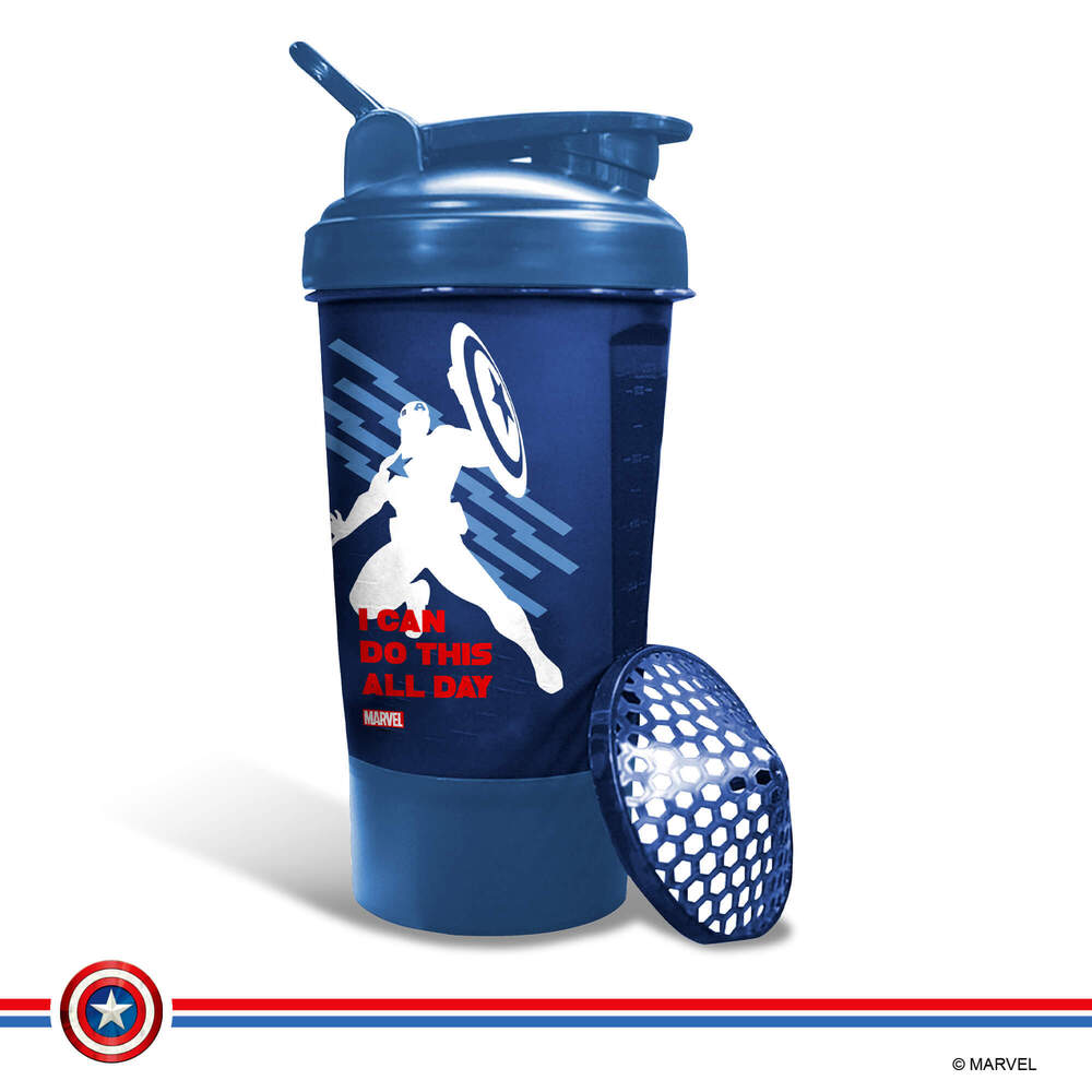 MSB-6S-CA-BL (600ml) Captain America Marvel Edition Protein Shaker Bottle with Single Storage