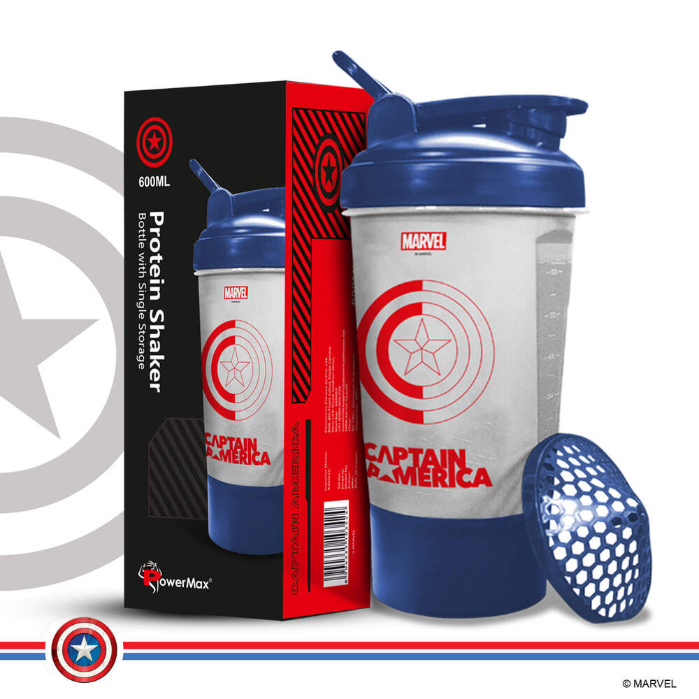 MSB-6S-CA-CL (600ml) Captain America Marvel Edition Protein Shaker Bottle with Single Storage
