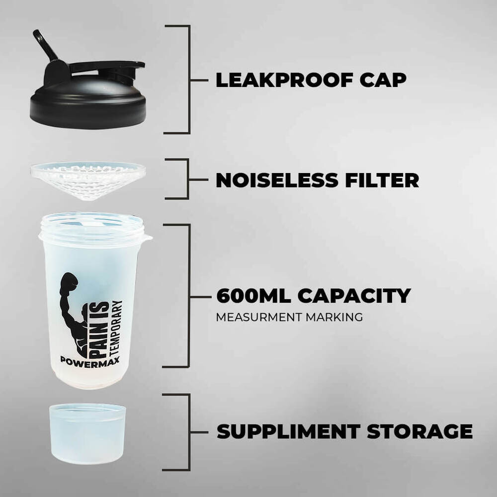 PSB-6S-W (600ml) Protein Shaker Bottle with Single Storage