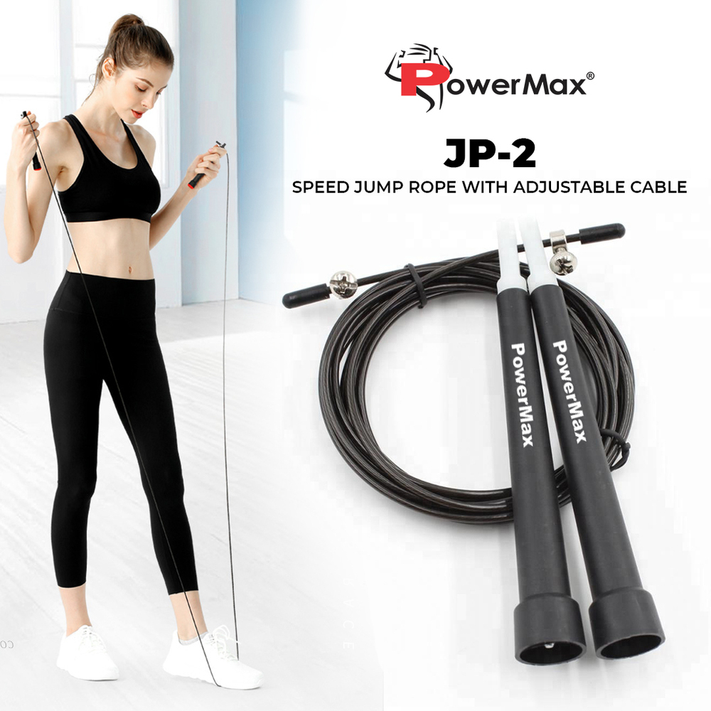 JP-2 (Black) Exercise Speed Jump Rope With Adjustable Cable