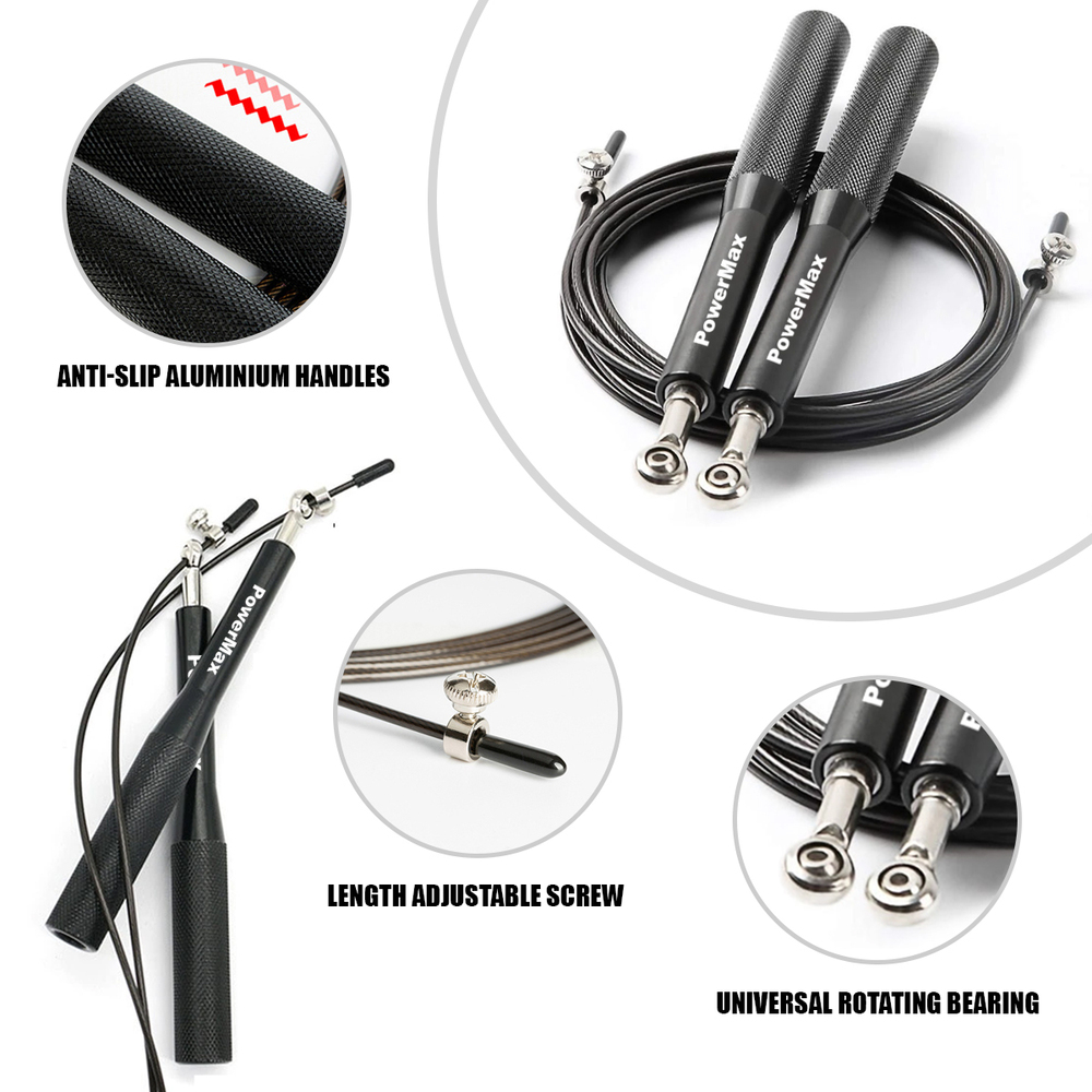 JA-3 (Black) Exercise Speed Jump Rope With Adjustable Cable