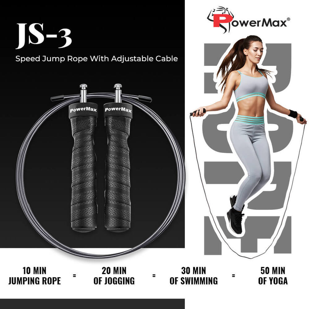 JS-3 (Black) Exercise Speed Jump Rope With Adjustable Cable