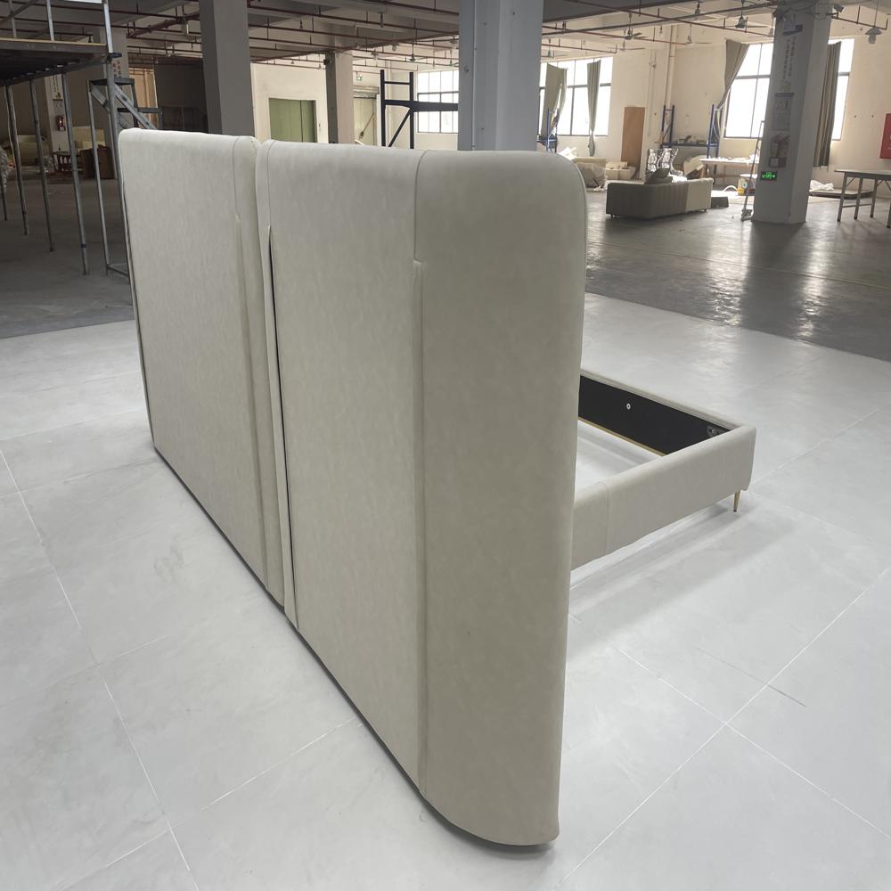 Modern Soft Beige Upholstered Bed, Oversized Padded Headboard Bed Frame with Gold Legs, Luxury Platform Bed for Bedroom