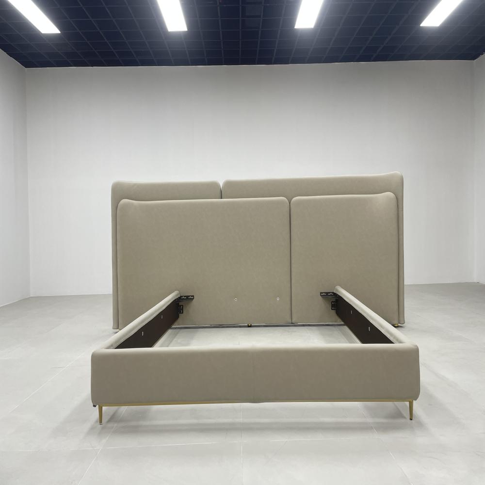 Modern Soft Beige Upholstered Bed, Oversized Padded Headboard Bed Frame with Gold Legs, Luxury Platform Bed for Bedroom