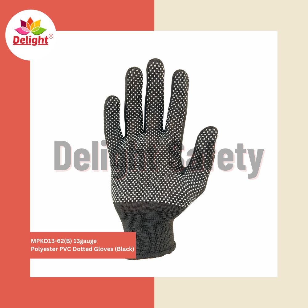 Delight MPKD13-62(BLK) 13 Gauge Black Polyester PVC Dotted Hand Gloves