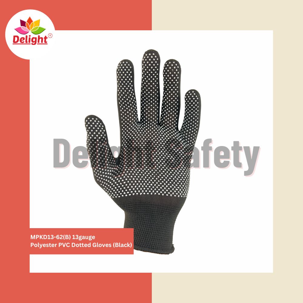 Delight MPKD13-62(BLK) 13 Gauge Black Polyester PVC Dotted Hand Gloves