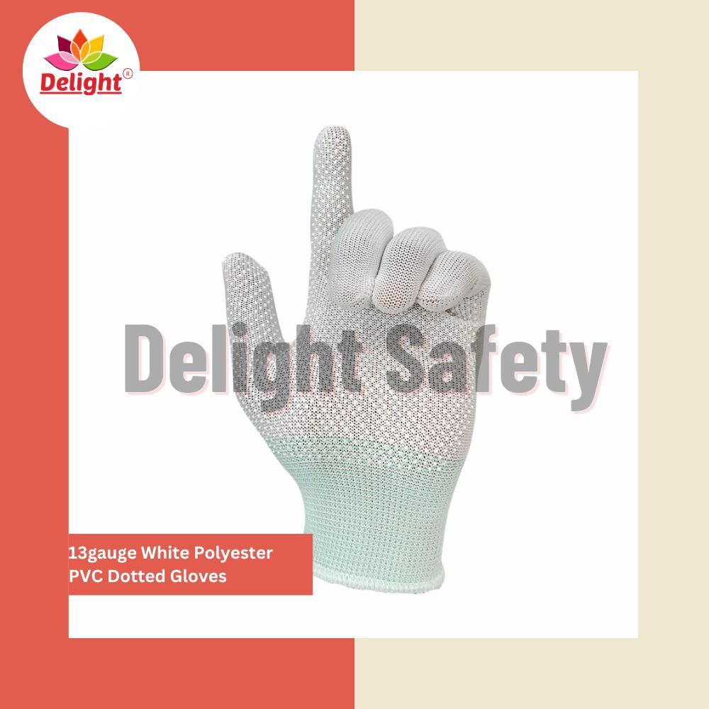 Delight Mpkd13-62(w) 13gauge Polyester Pvc Dotted Gloves - Color: White