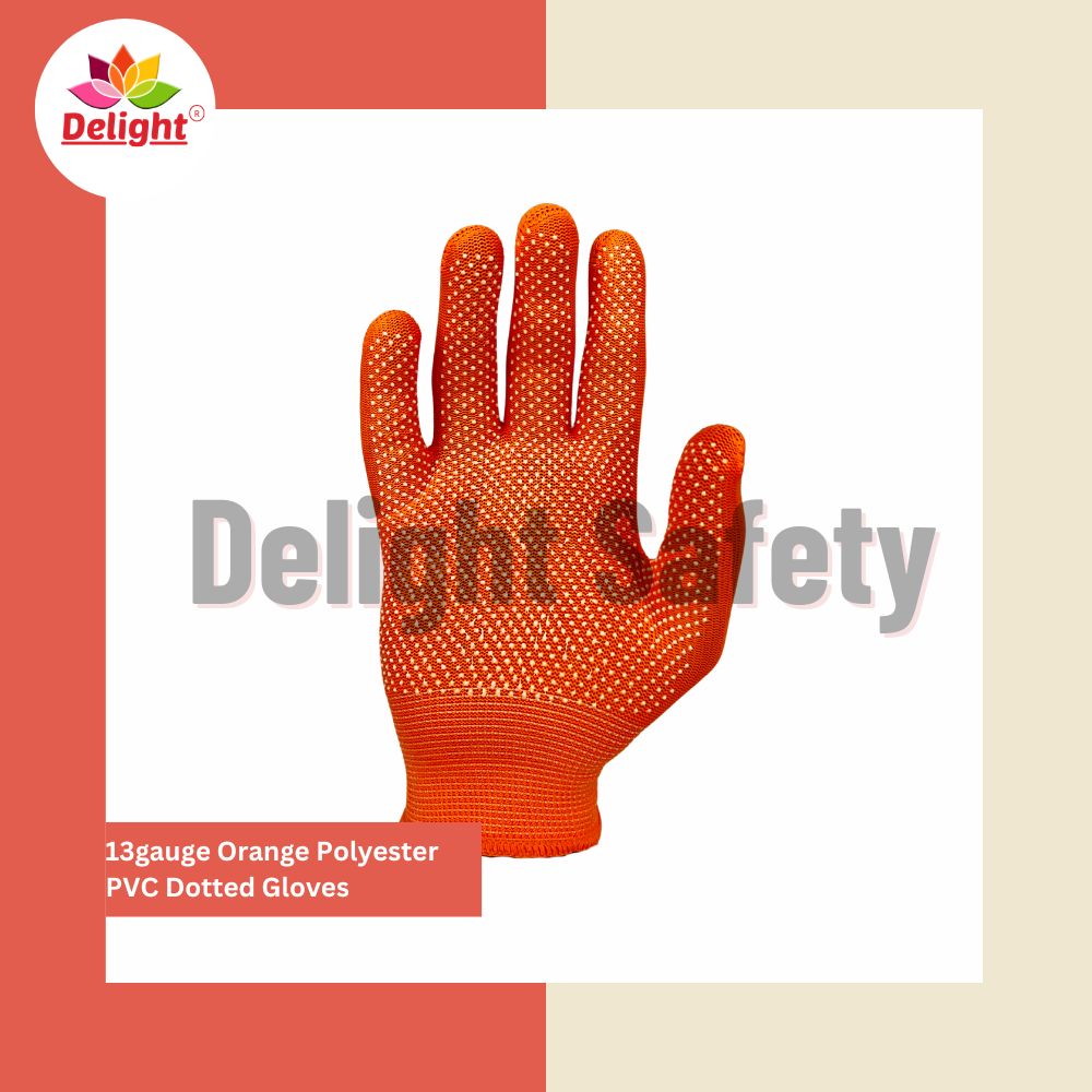 Delight MPKD13-62(O) 13 Gauge Orange Polyester PVC Dotted Hand Gloves