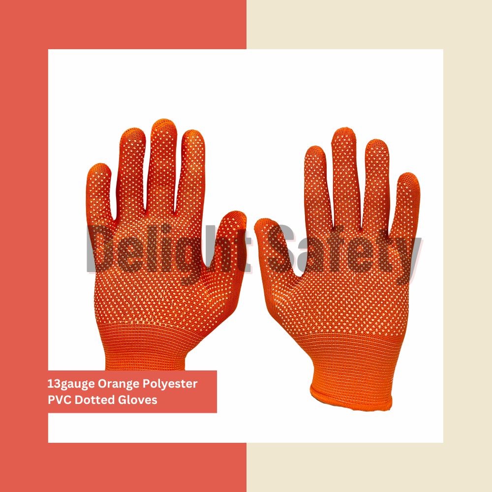 Delight MPKD13-62(O) 13 Gauge Orange Polyester PVC Dotted Hand Gloves