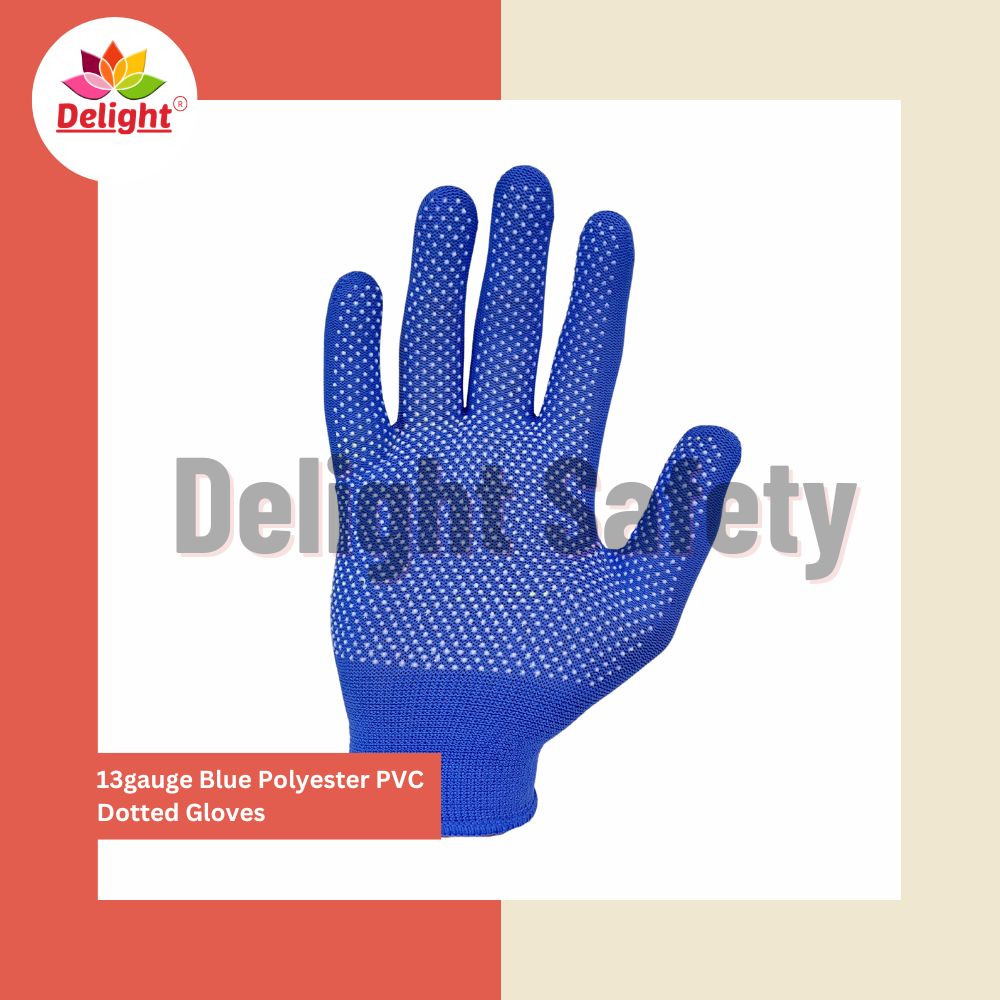 Delight MPKD13-62(BL) 13 Gauge Blue Polyester PVC Dotted Hand Gloves