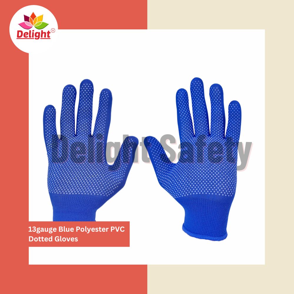 Delight MPKD13-62(BL) 13 Gauge Blue Polyester PVC Dotted Hand Gloves