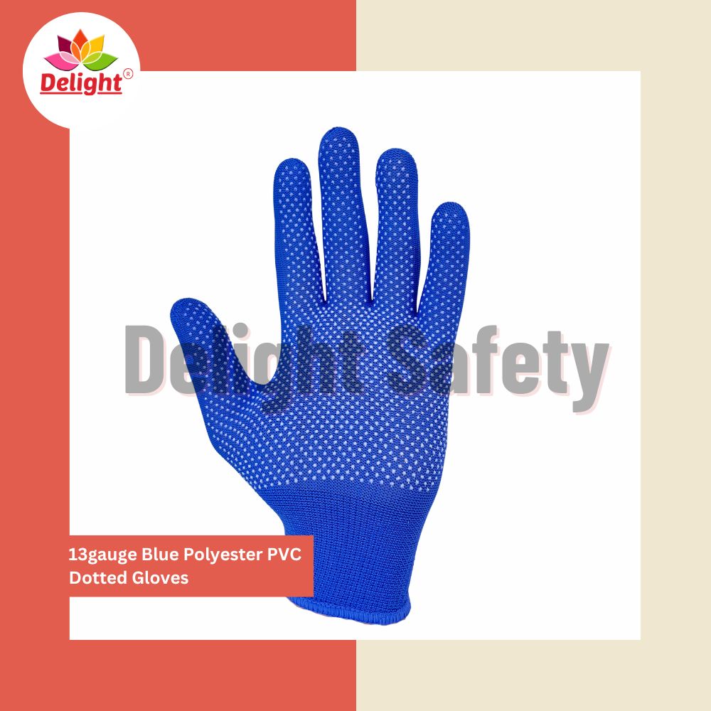 Delight MPKD13-62(BL) 13 Gauge Blue Polyester PVC Dotted Hand Gloves