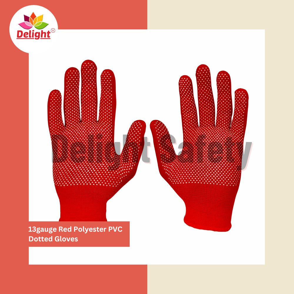 Delight MPKD13-62(R) 13 Gauge Red Polyester PVC Dotted Hand Gloves