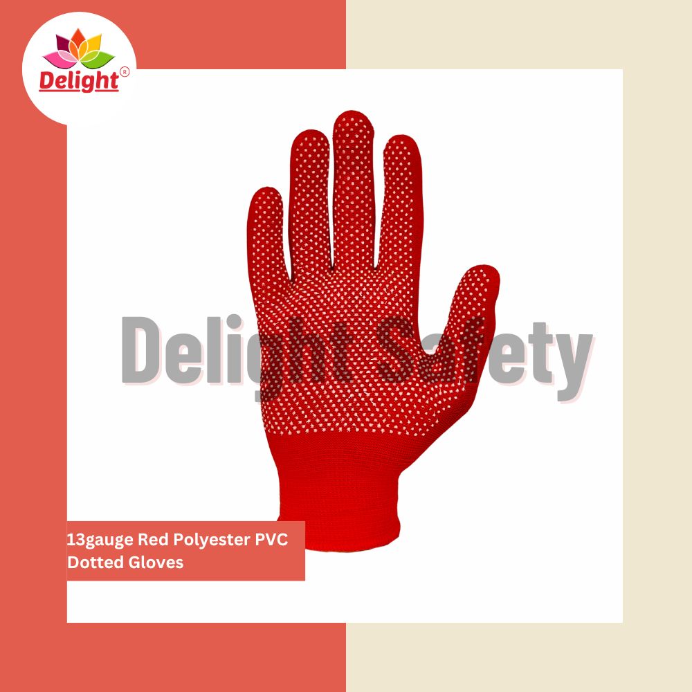 Delight MPKD13-62(R) 13 Gauge Red Polyester PVC Dotted Hand Gloves