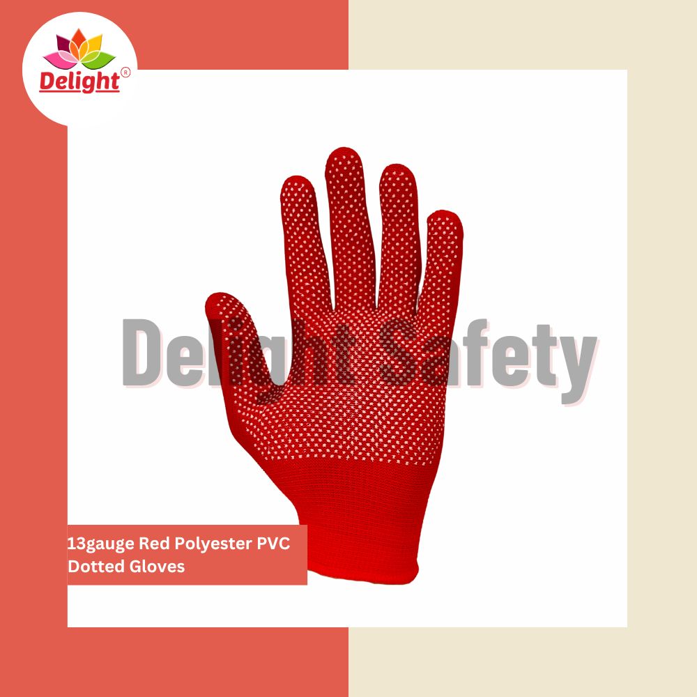 Delight MPKD13-62(R) 13 Gauge Red Polyester PVC Dotted Hand Gloves