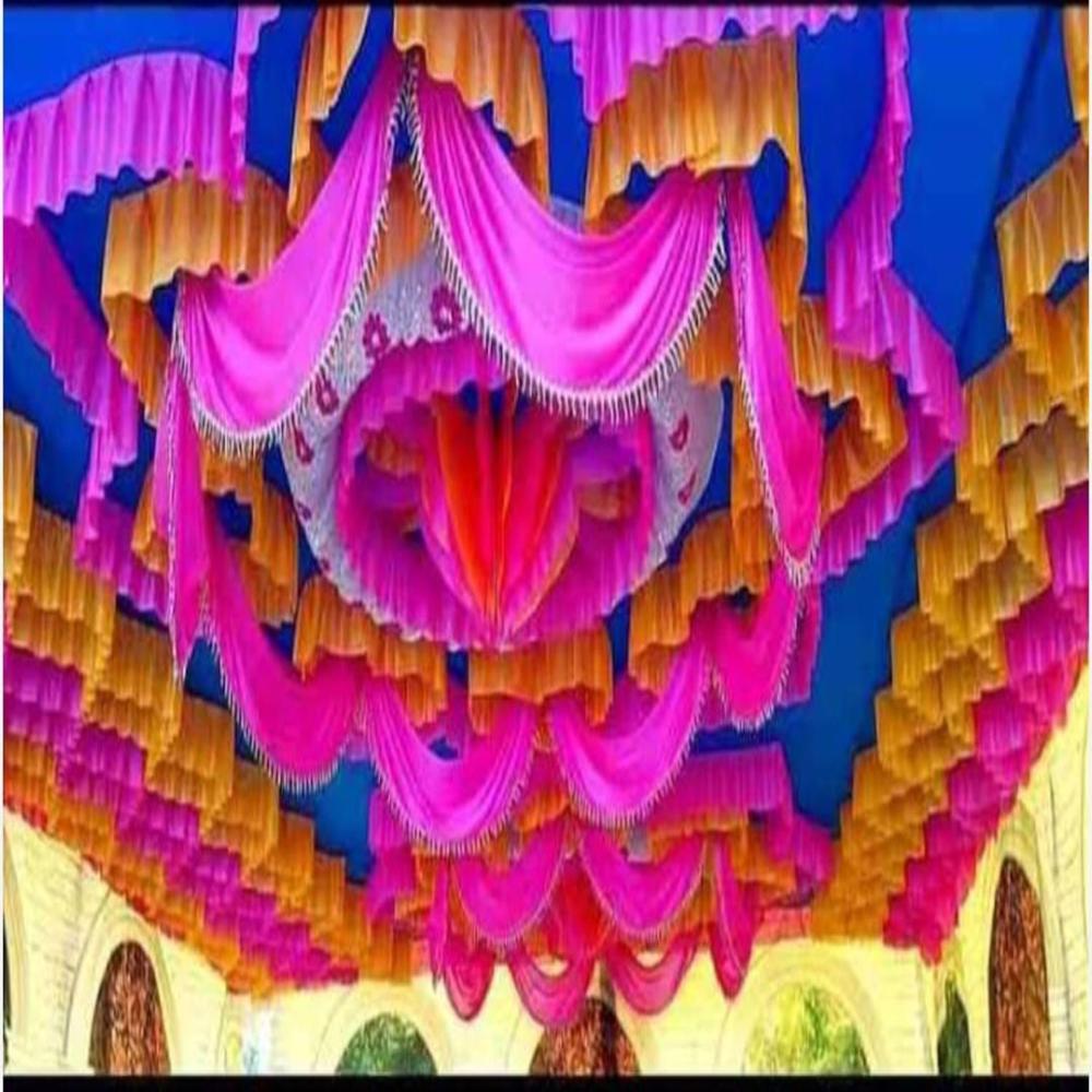 Pink And White Colored Cloth Mandap Ceiling Decoration