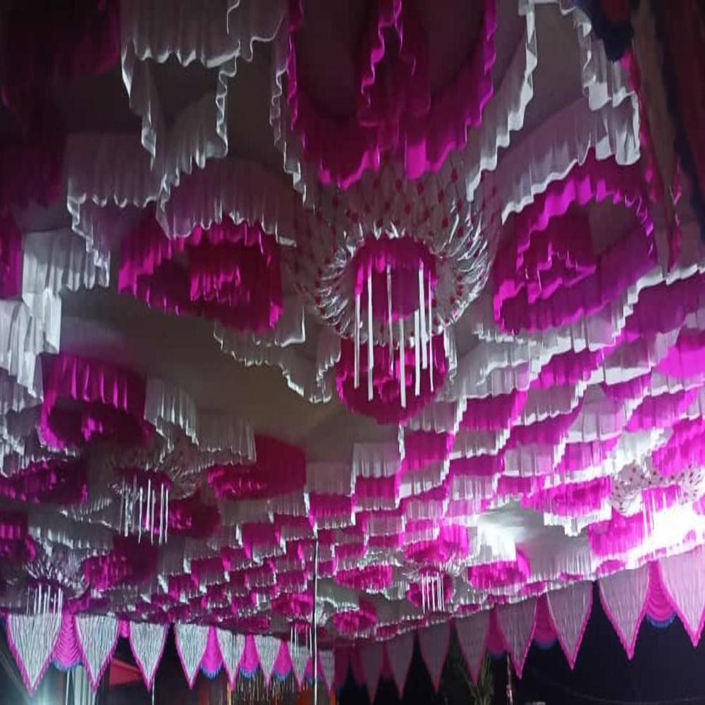Pink And White Colored Cloth Mandap Ceiling Decoration