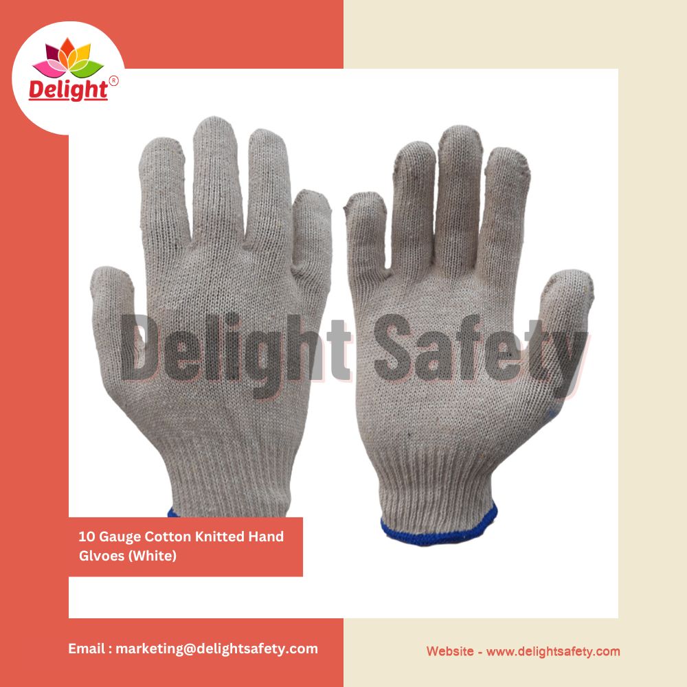 Delight 7 Gauge Cotton Knitted Hand Gloves (White) - Color: White