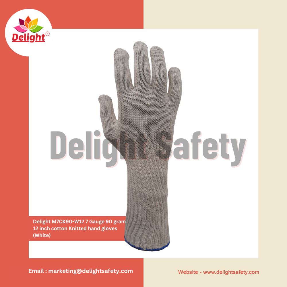 Delight 7 Gauge 12 inch Cotton Knitted Gloves (White)