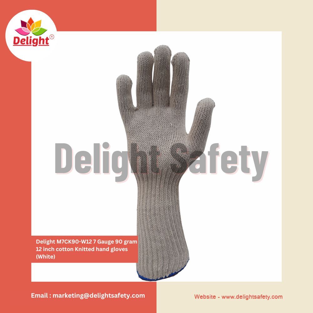 Delight 7 Gauge 12 inch Cotton Knitted Gloves (White)