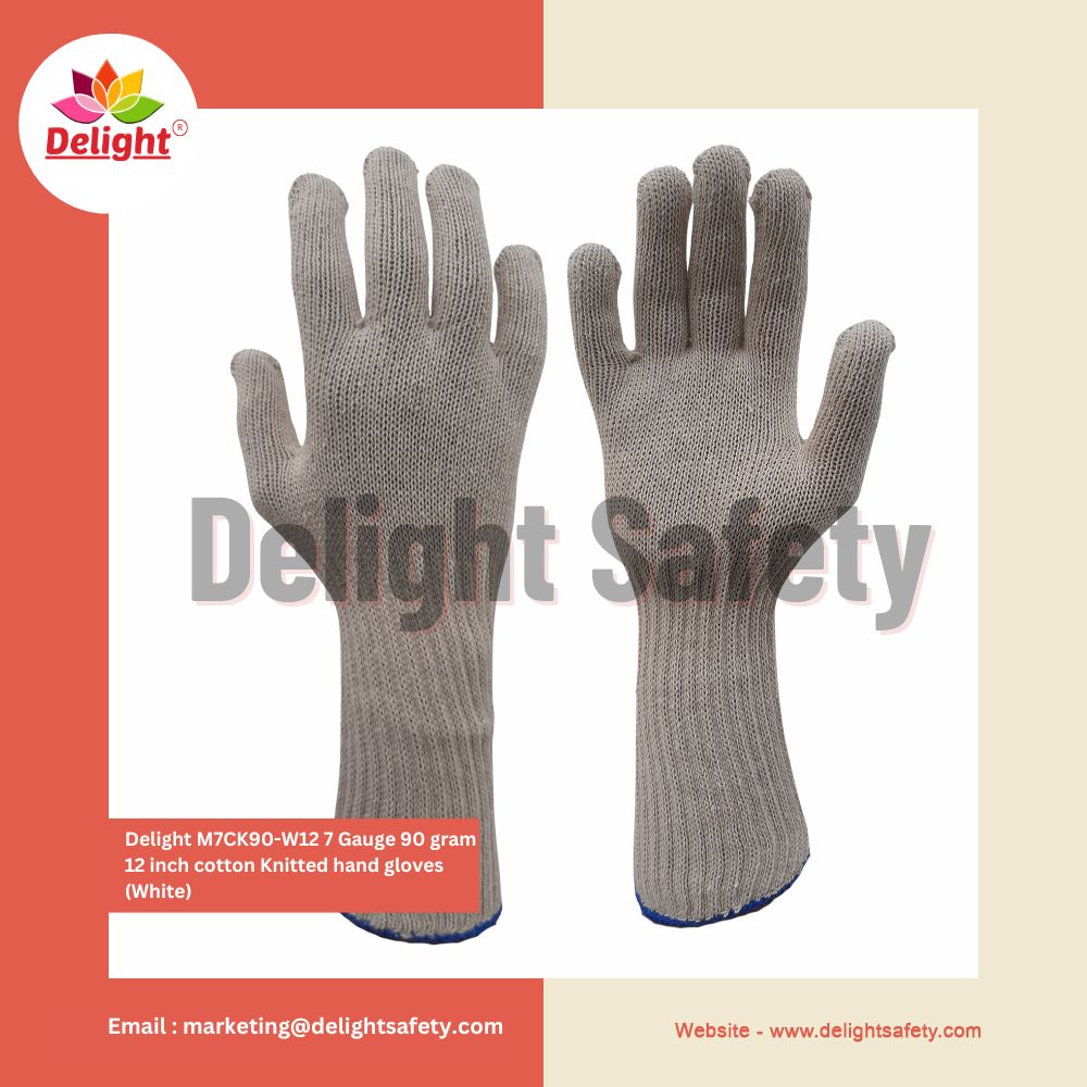Delight 7 Gauge 12 inch Cotton Knitted Gloves (White)