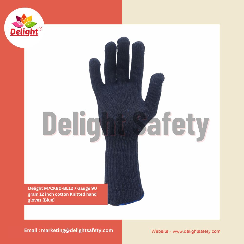 Delight 7 Gauge 12 inch Cotton Knitted Gloves (Blue)