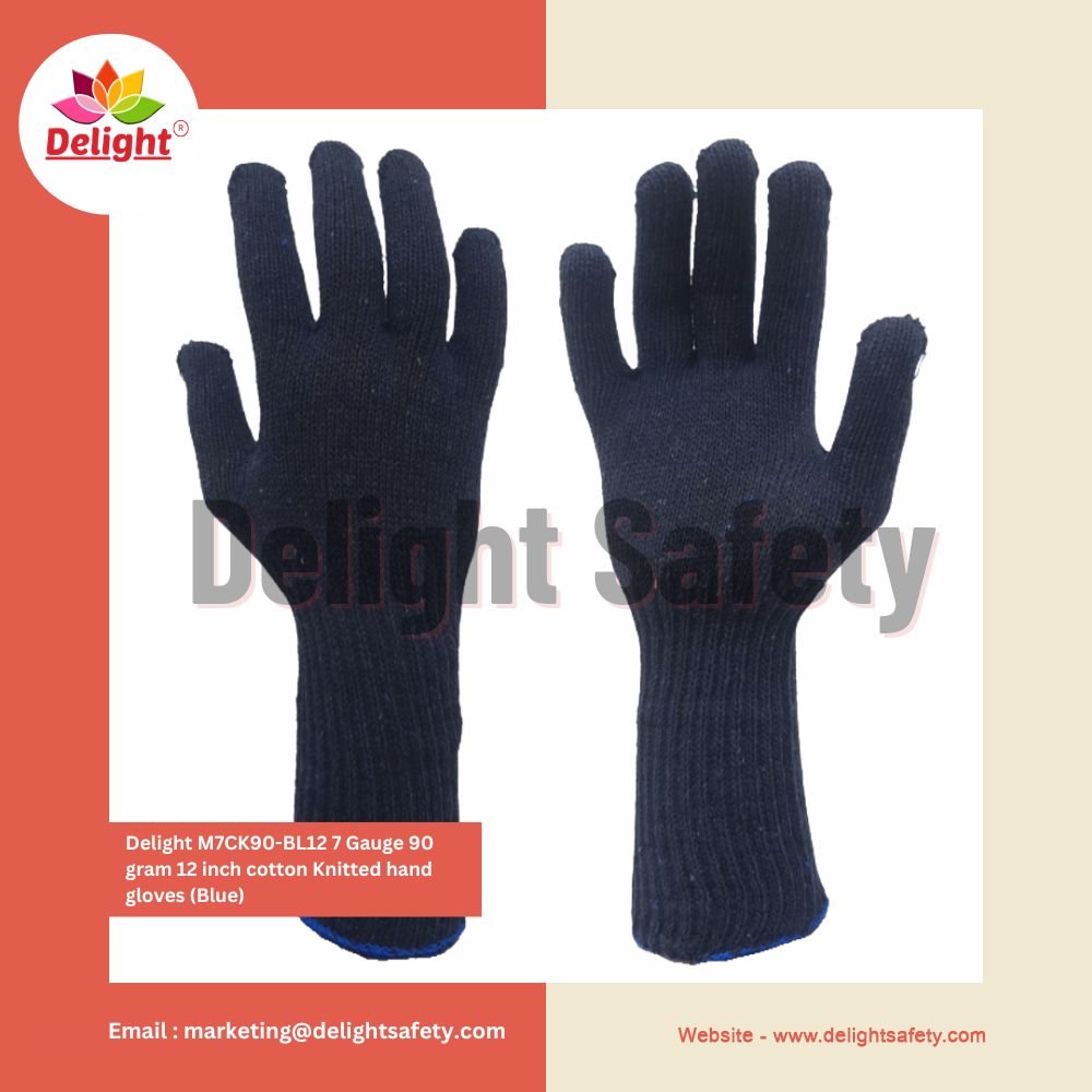 Delight 7 Gauge 12 inch Cotton Knitted Gloves (Blue)
