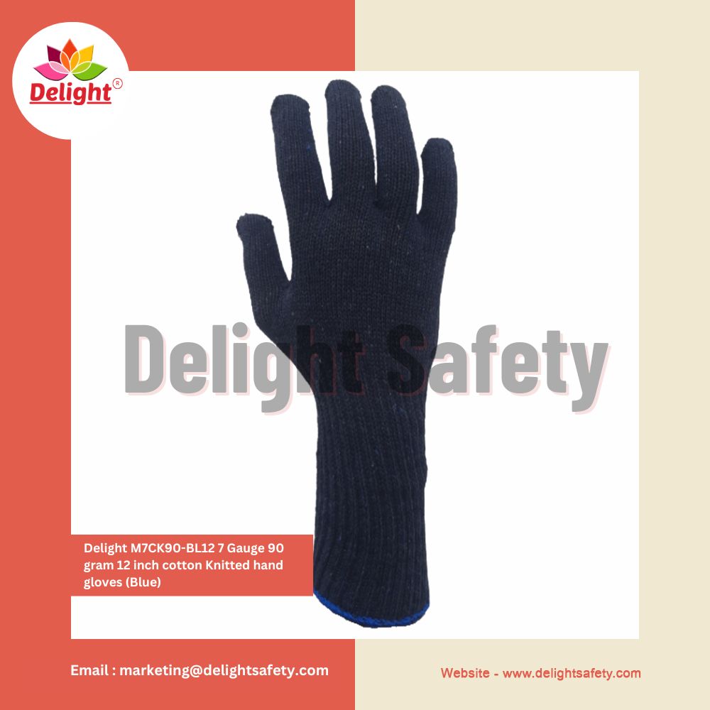 Delight 7 Gauge 12 inch Cotton Knitted Gloves (Blue)