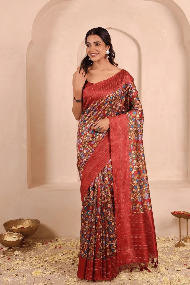 Katha And Madhubani Fusion Saree