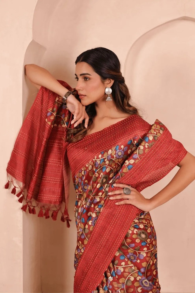 Katha And Madhubani Fusion Saree