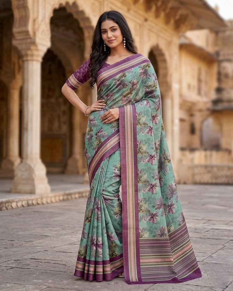 Elegant Floral Digital Print Saree