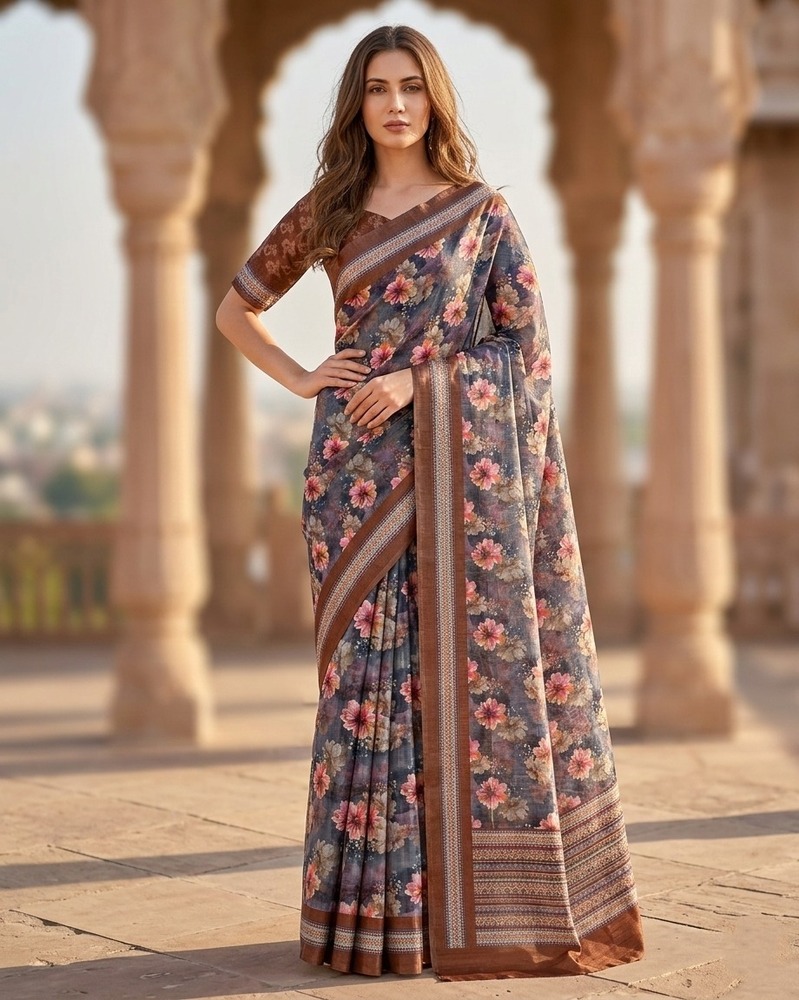 Elegant Floral Digital Print Saree