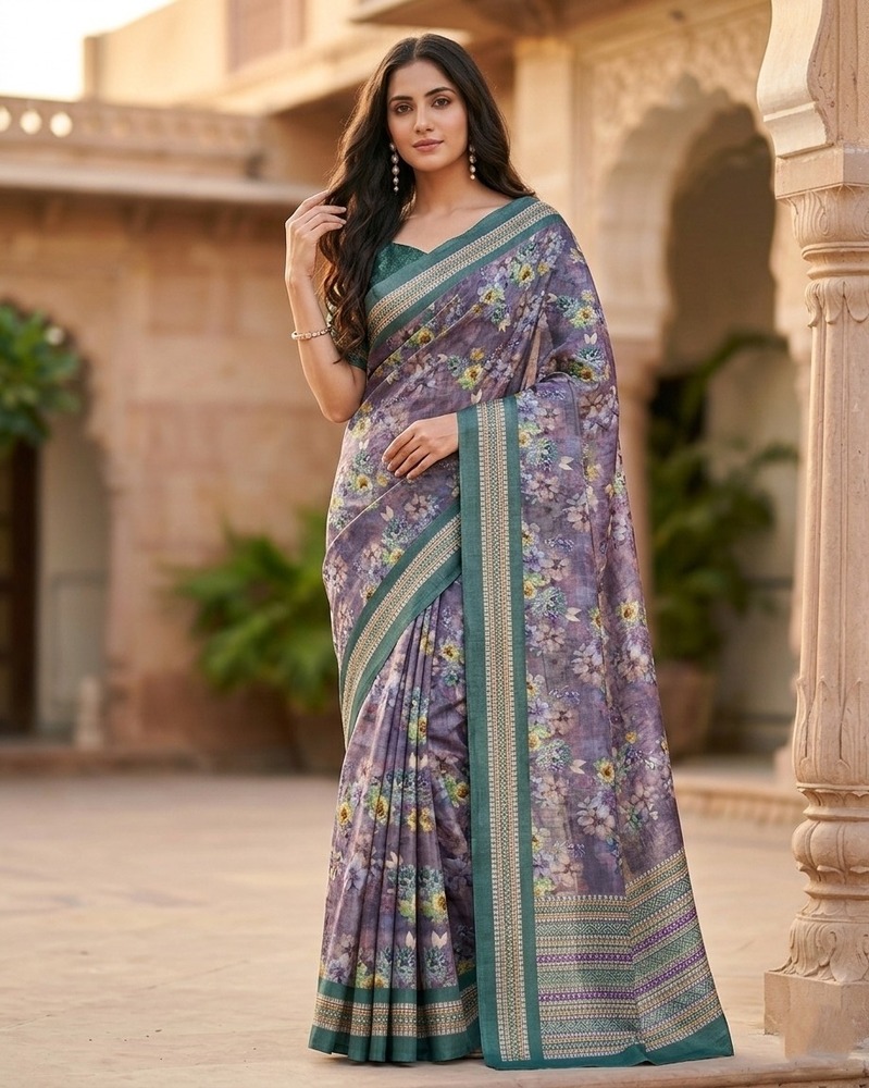 Elegant Floral Digital Print Saree