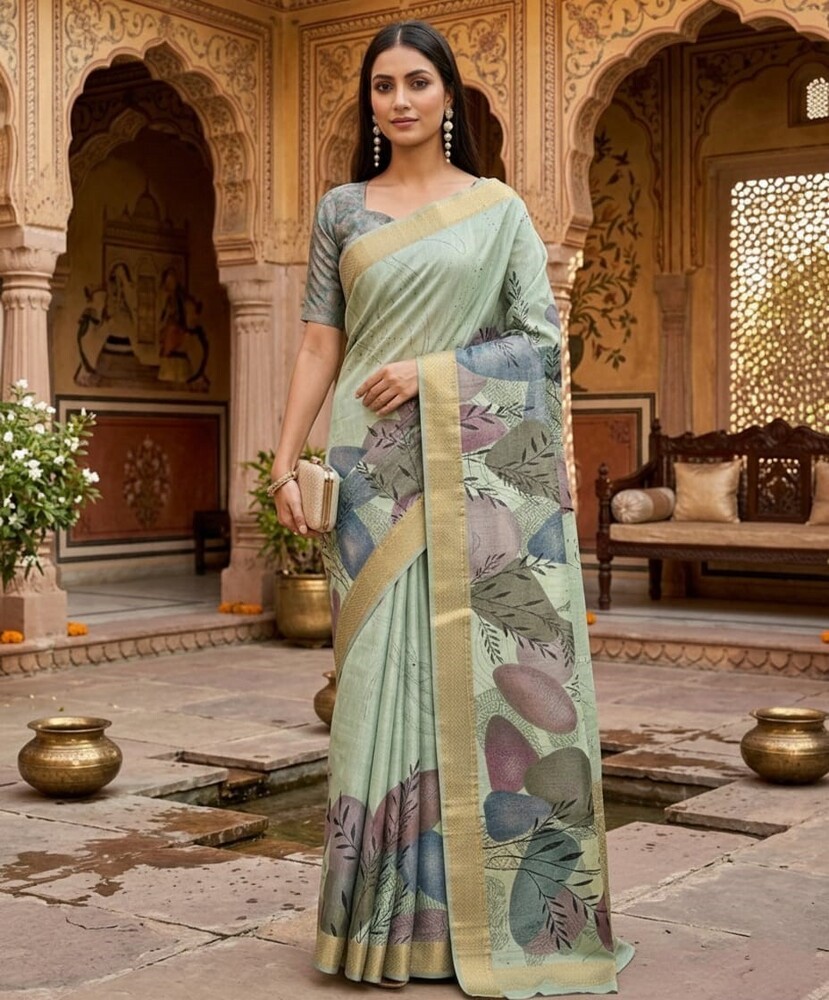 Floral Magic Golden Border Saree