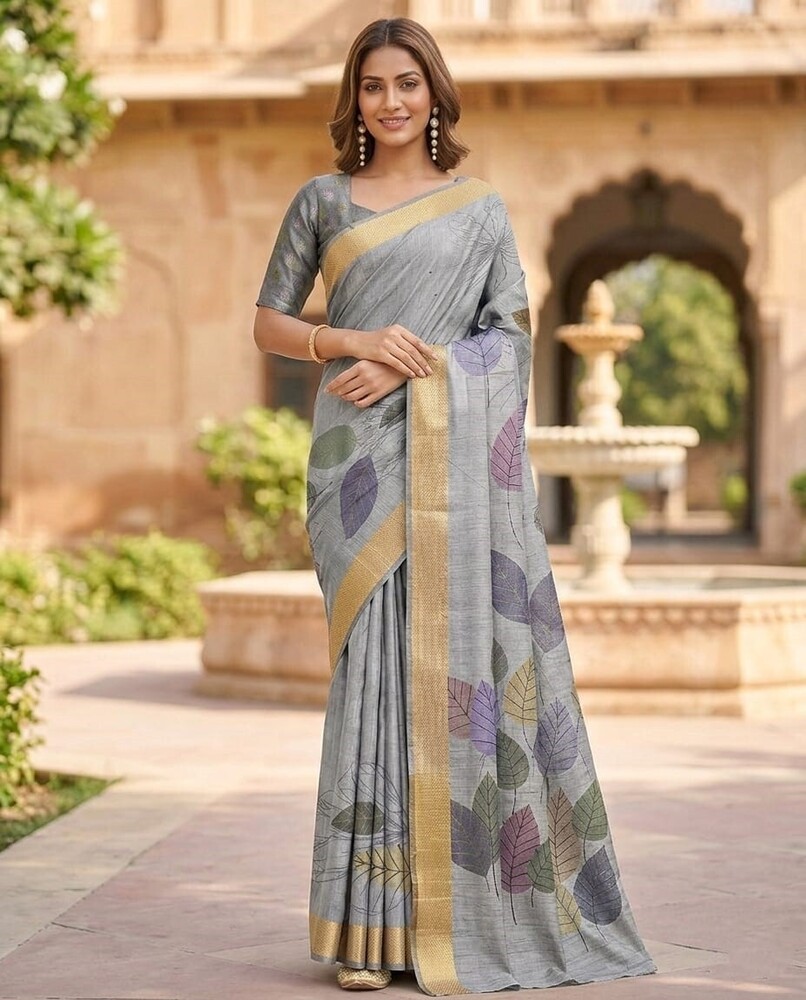 Floral Magic Golden Border Saree