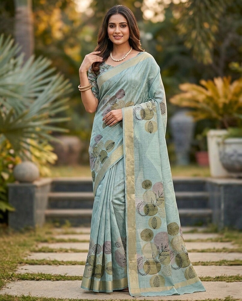 Floral Magic Golden Border Saree