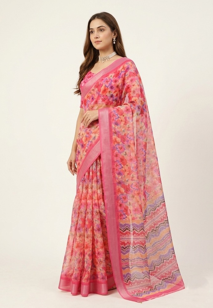 Elegant Floral Digital Print Fancy Saree
