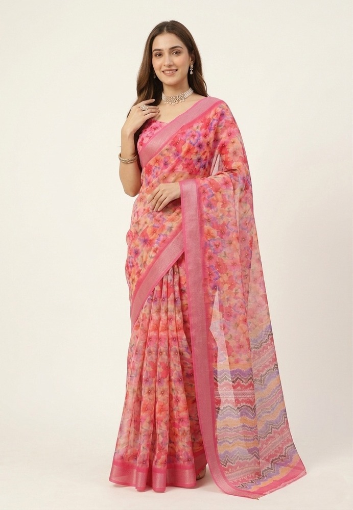 Elegant Floral Digital Print Fancy Saree