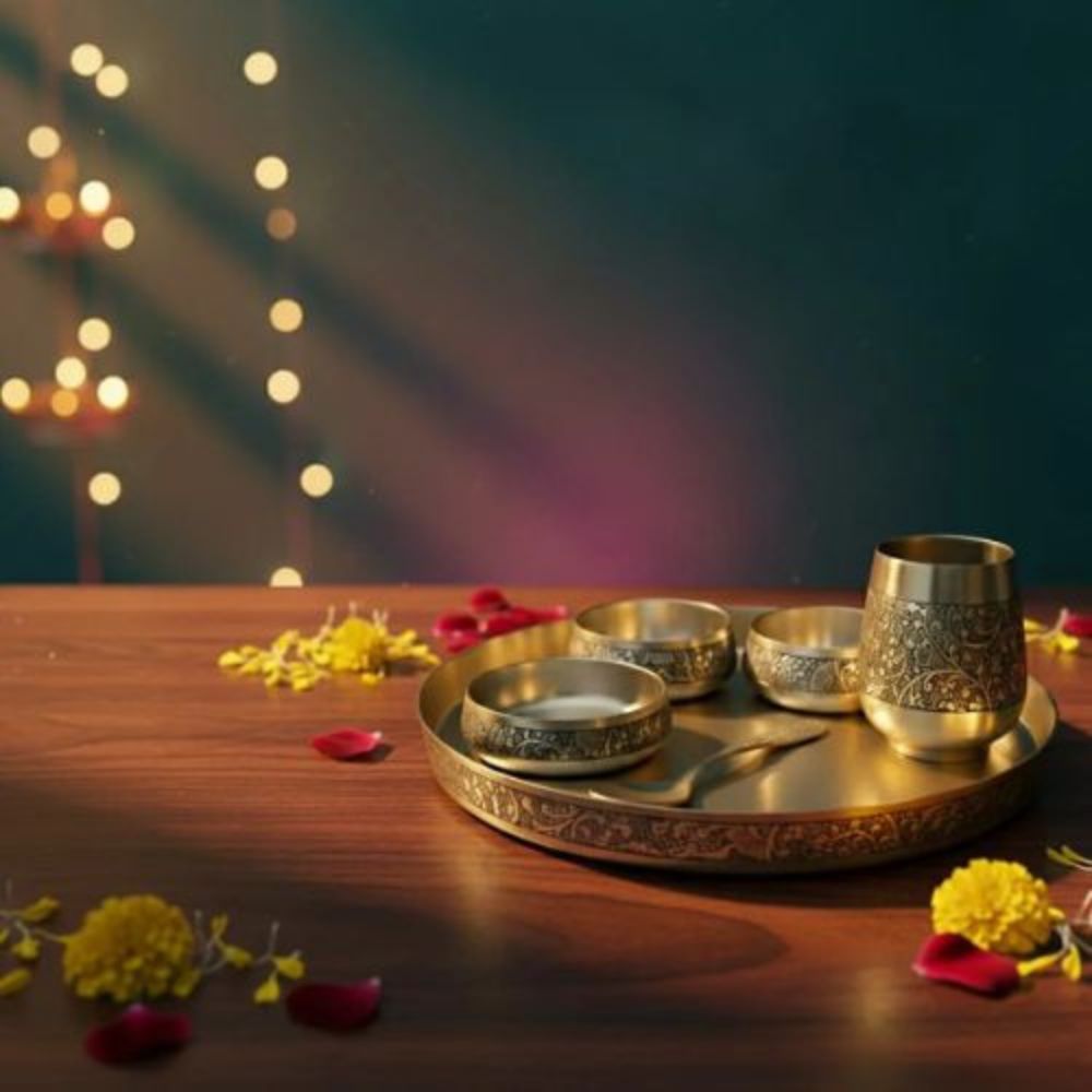 Elegant Kansa Bronze Dinner Set Handcrafted Utensils for Premium Dining Experience