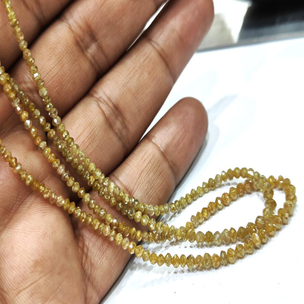 Natural Yellow Diamond Rondelle Faceted Beads Certified Diamond beads Size 1.5mm to 3mm