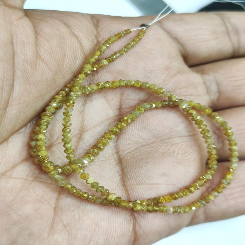 Natural Yellow Diamond Rondelle Faceted Beads Certified Diamond beads Size 1.5mm to 3mm