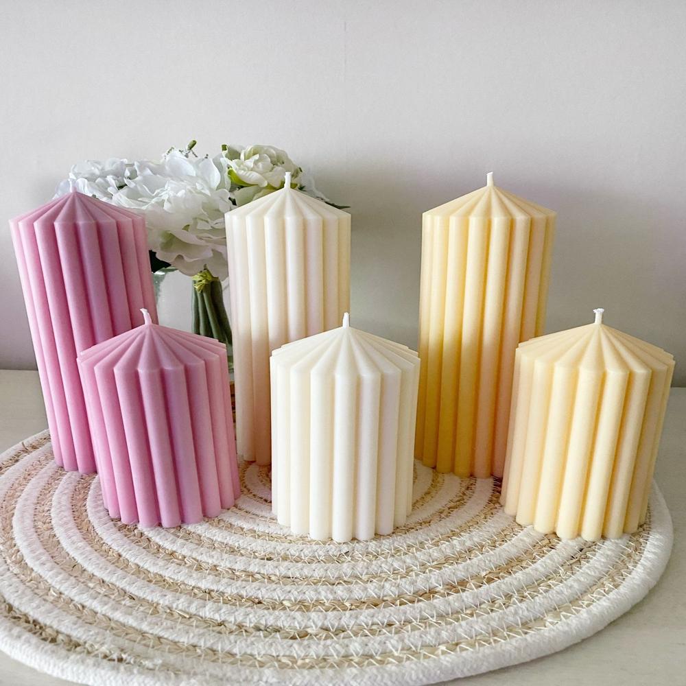 Ribbed Pillar Candle - Burning Time: Approximately 20-30 Hours (Varies By Size)