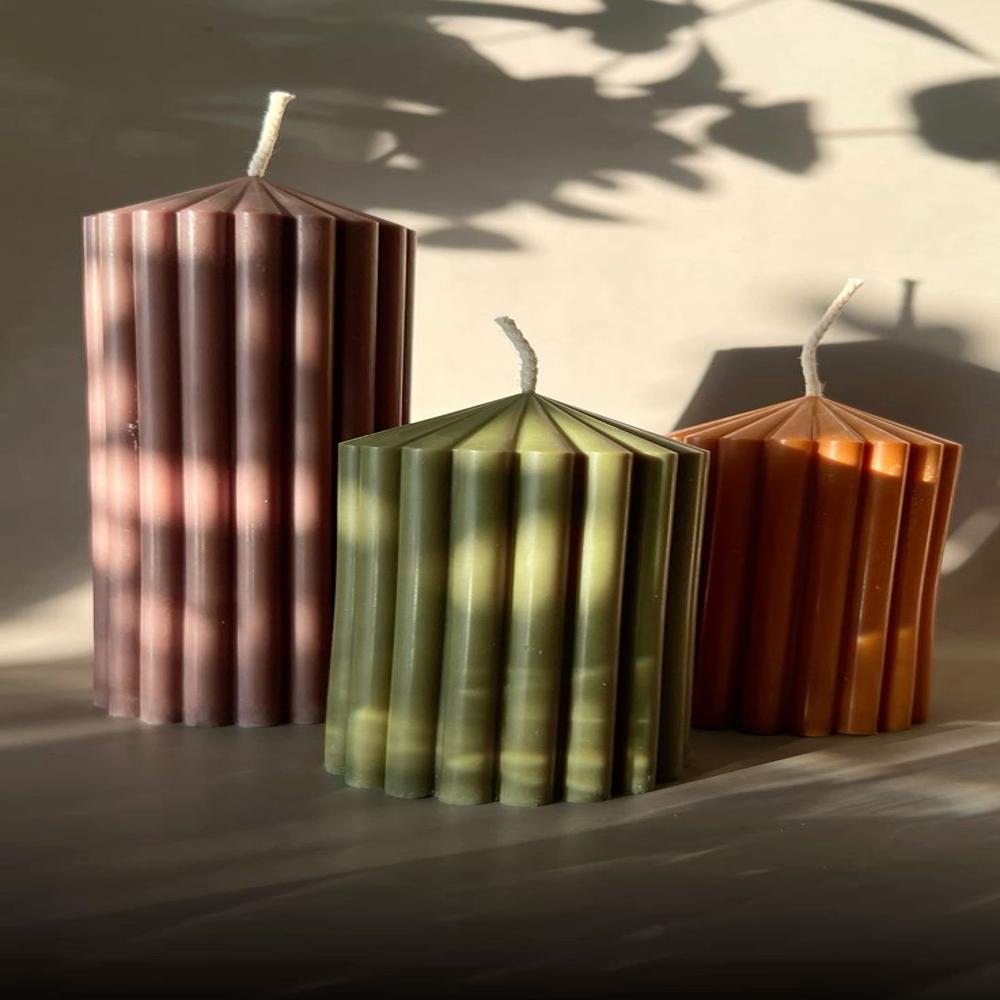 Ribbed Pillar Candle - Burning Time: Approximately 20-30 Hours (Varies By Size)