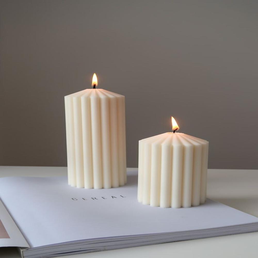 Ribbed Pillar Candle - Burning Time: Approximately 20-30 Hours (Varies By Size)