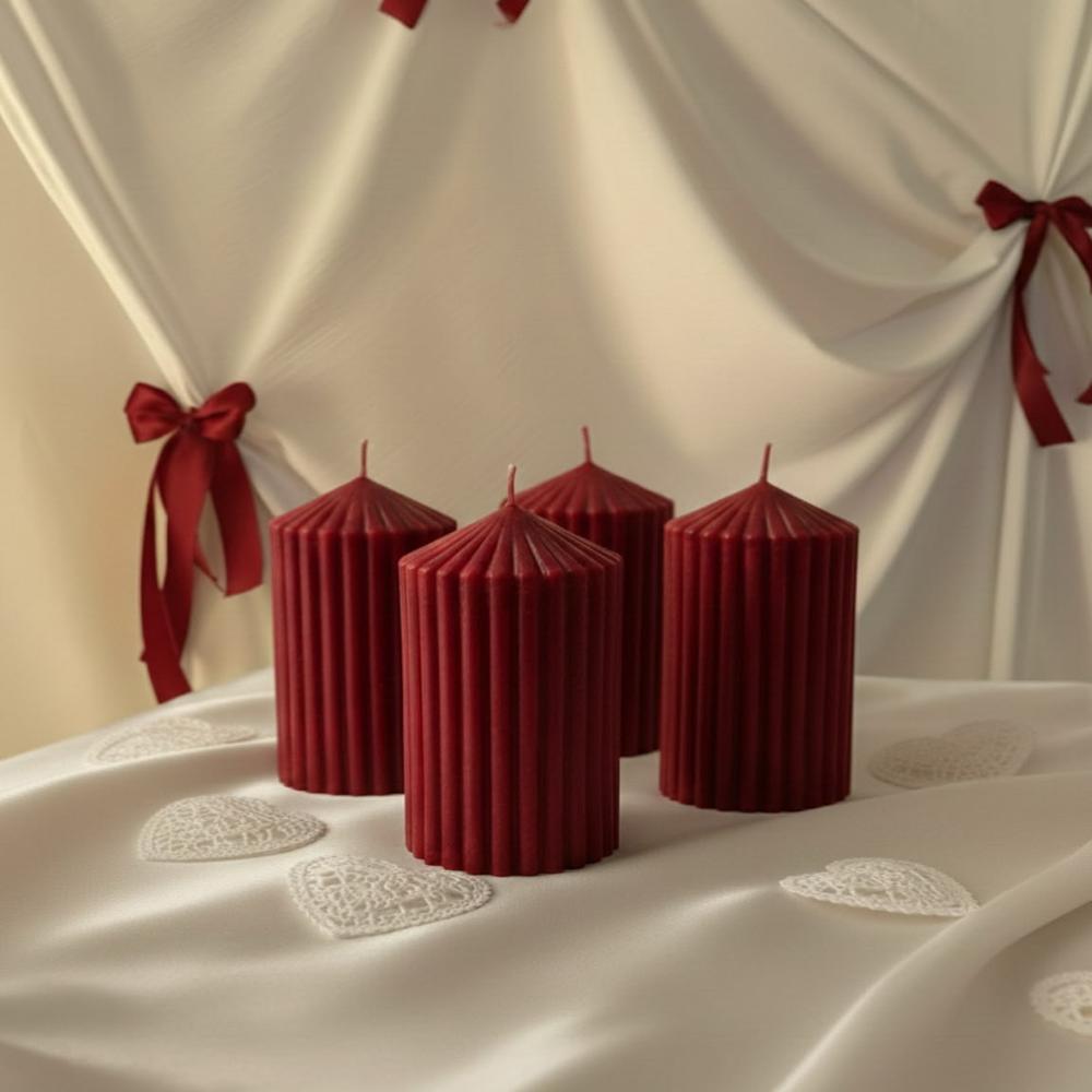 Ribbed Pillar Candle - Burning Time: Approximately 20-30 Hours (Varies By Size)