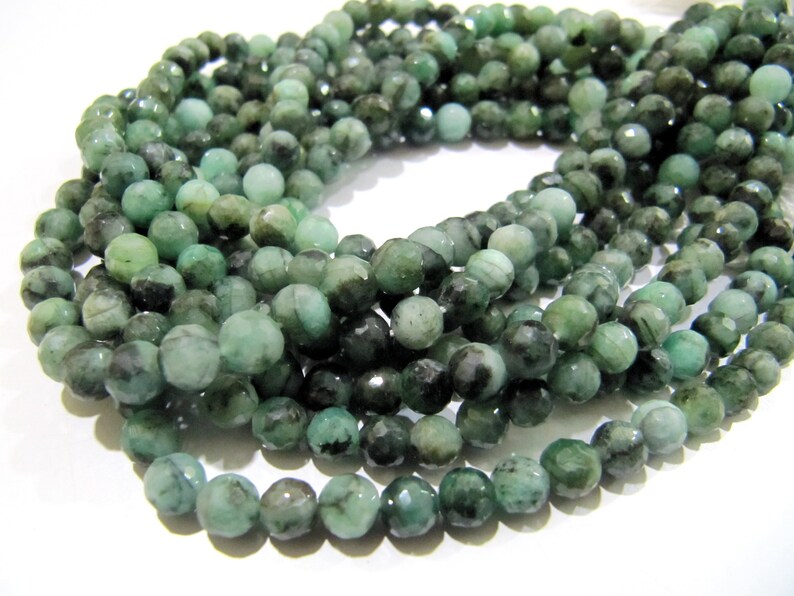 Natural Emerald Shaded Beads 5-6mm , Round Faceted Emerald Beads Strand 13 inches long