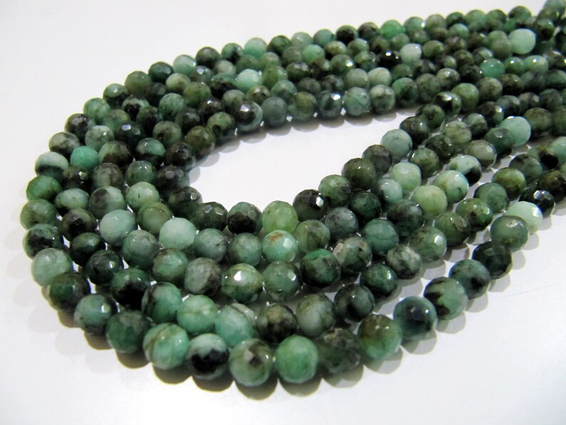 Natural Emerald Shaded Beads 5-6mm , Round Faceted Emerald Beads Strand 13 inches long