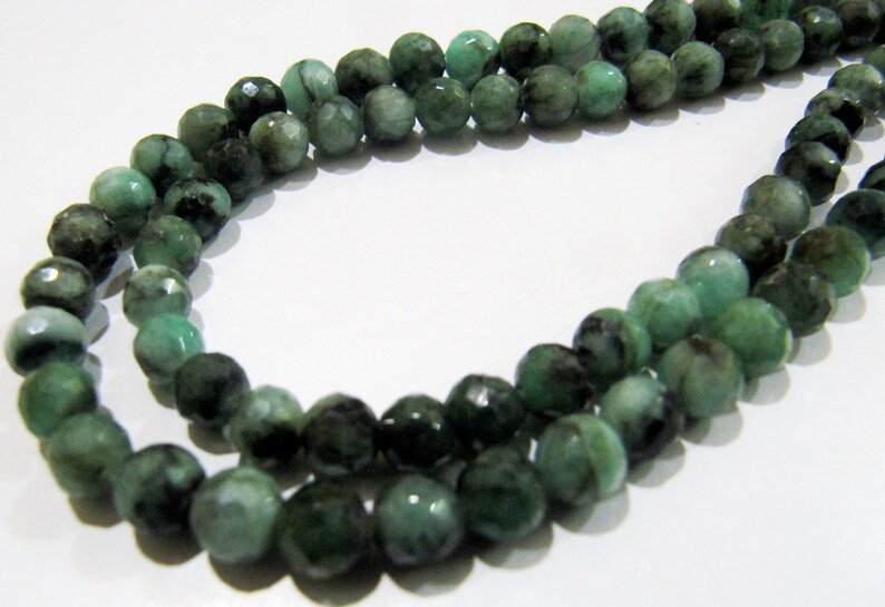 Natural Emerald Shaded Beads 5-6mm , Round Faceted Emerald Beads Strand 13 inches long